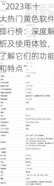 “2023年十大热门黄色软件排行榜：深度解析及使用体验，了解它们的功能和特点”