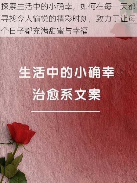 探索生活中的小确幸，如何在每一天都寻找令人愉悦的精彩时刻，致力于让每个日子都充满甜蜜与幸福