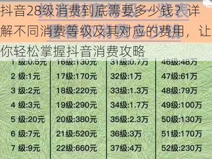 抖音28级消费到底需要多少钱?详解不同消费等级及其对应的费用,让你轻松掌握抖音消费攻略