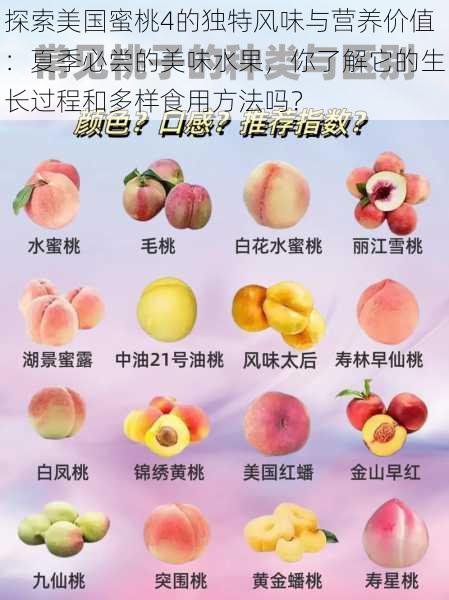 探索美国蜜桃4的独特风味与营养价值:夏季必尝的美味水果,你了解它的生长过程和多样食用方法吗?