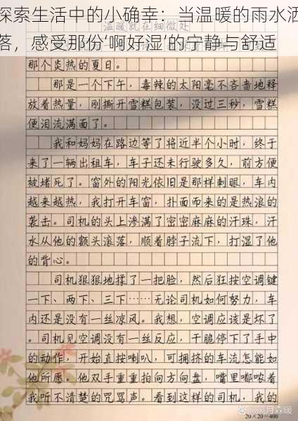 探索生活中的小确幸:当温暖的雨水洒落,感受那份‘啊好湿’的宁静与舒适