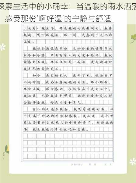 探索生活中的小确幸:当温暖的雨水洒落,感受那份‘啊好湿’的宁静与舒适