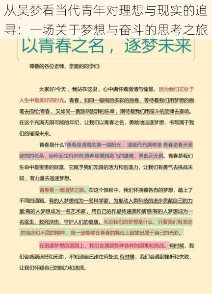 从吴梦看当代青年对理想与现实的追寻:一场关于梦想与奋斗的思考之旅