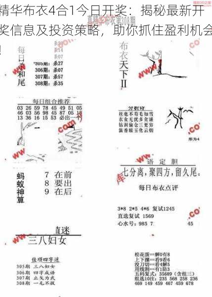 精华布衣4合1今日开奖:揭秘最新开奖信息及投资策略,助你抓住盈利机会!