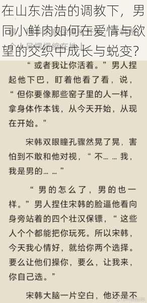 在山东浩浩的调教下,男同小鲜肉如何在爱情与欲望的交织中成长与蜕变?